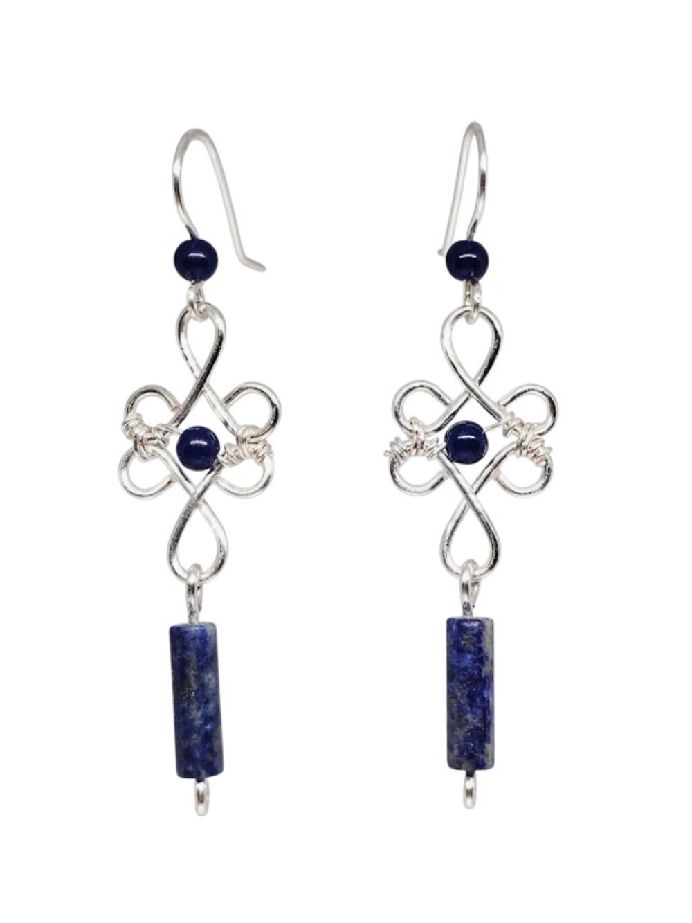 Handmade Blue Lapis Lazuli Gemstone Beaded Silver Tone Celtic Boho Earrings